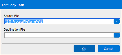 The Edit Copy Task dialog box used to copy report output to a destination.